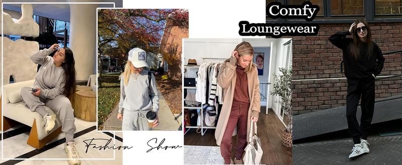 Women's 2 Piece Lounge Set Long Sleeve Knit Pajamas Sweatsuit Jogger Pant Outfits With Pockets S-XXL,Outfits for Daily, Downtown Girl Clothes. Fal Outfits, Christmas 2025 Trend, Fall & Winter Womenswear Loungewear Nightwear Soft Sweater