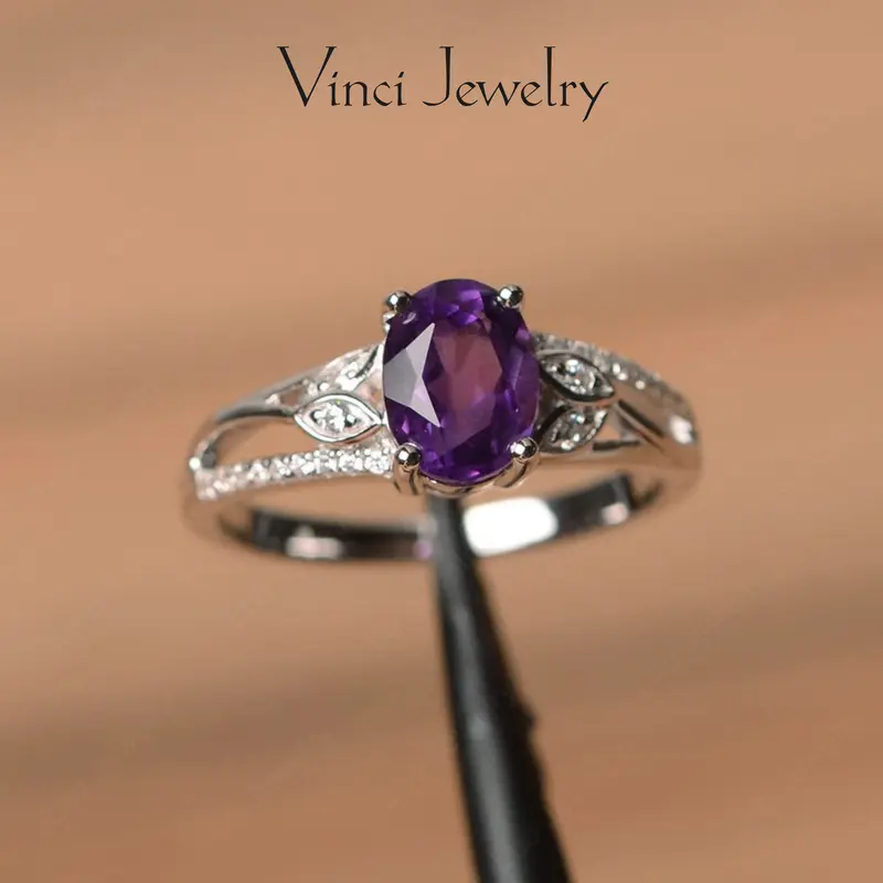 925 Synthetic Amethyst Ring with Sparkling CZ Accent, Exquisite Purple Lab Grown Diamond Ring, Elegant and Luxurious Women's Jewelry for Girls, Perfect Gift for Lover, Engagement Wedding Ring, for Daily Wear and Party