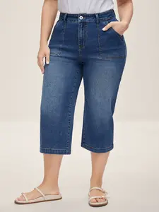 【Summer Turn-Up】【Tummy control】BlOOMCHIC Plus Plus Stretchy Mid-Rise Capri Jeans [1x-6x] 2026 Summer Pick for Mother's Day