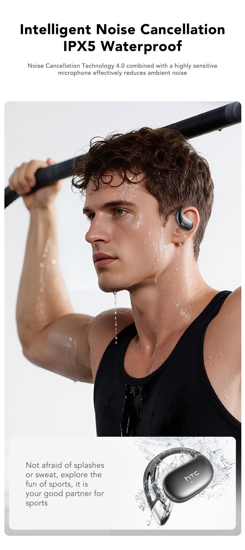 HTC NE57 Wireless OWS Earbuds Bluetooth 6.0, IPX5 Waterproof Earphones, Suitable for Office, Sports, Study and Audio Calls Built in Microphone Gaming Bluetooth Headphones