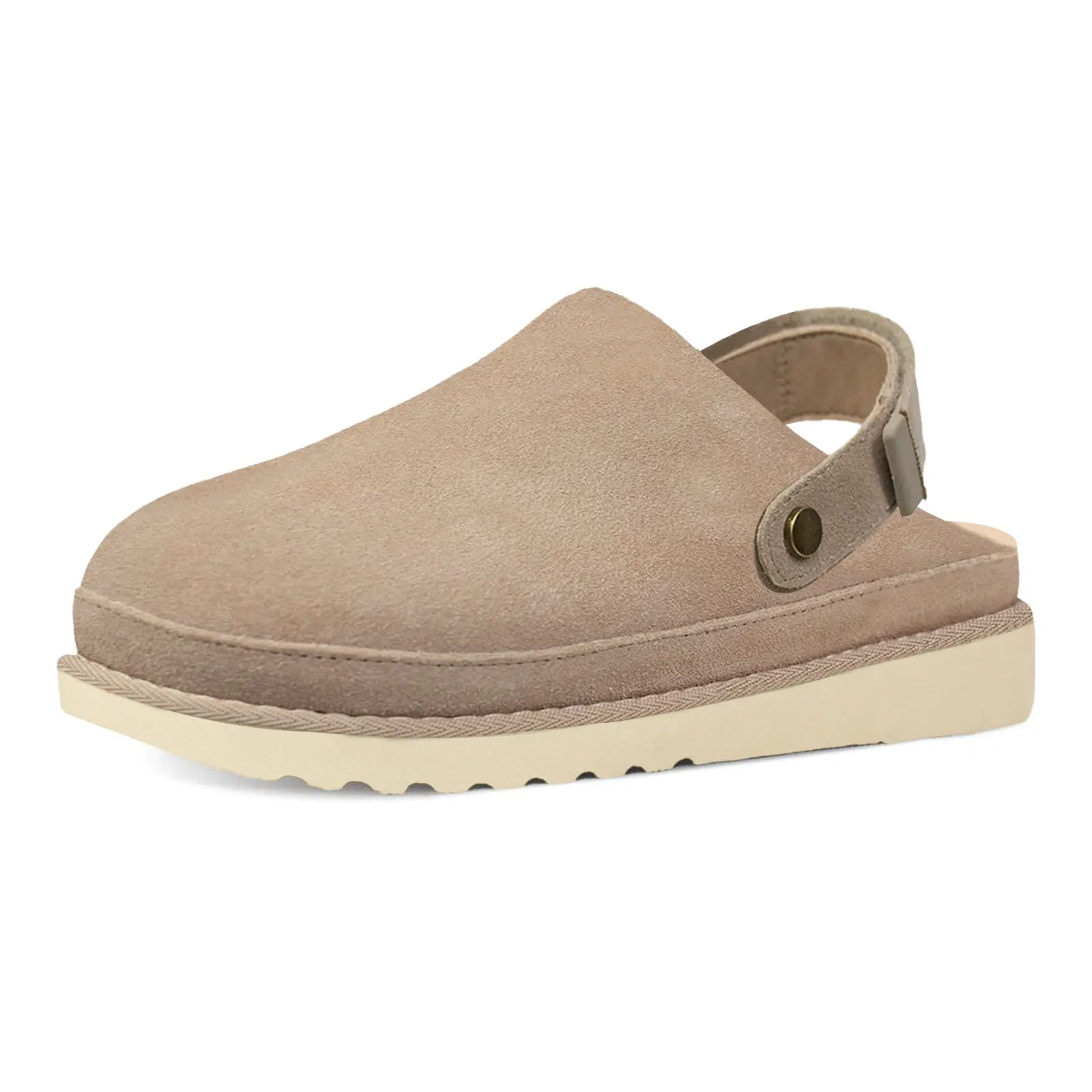 EVELLYHOOTD Women's Shoes, Casual Platform Mules with Adjustable Backstrap, Slip-On with Comfort Footbed and Non-Slip TPR Sole, Platform Clogs, Breathable Clogs, Foam, Faux Fur Upper, Shoes For Women, Taupe-Platform