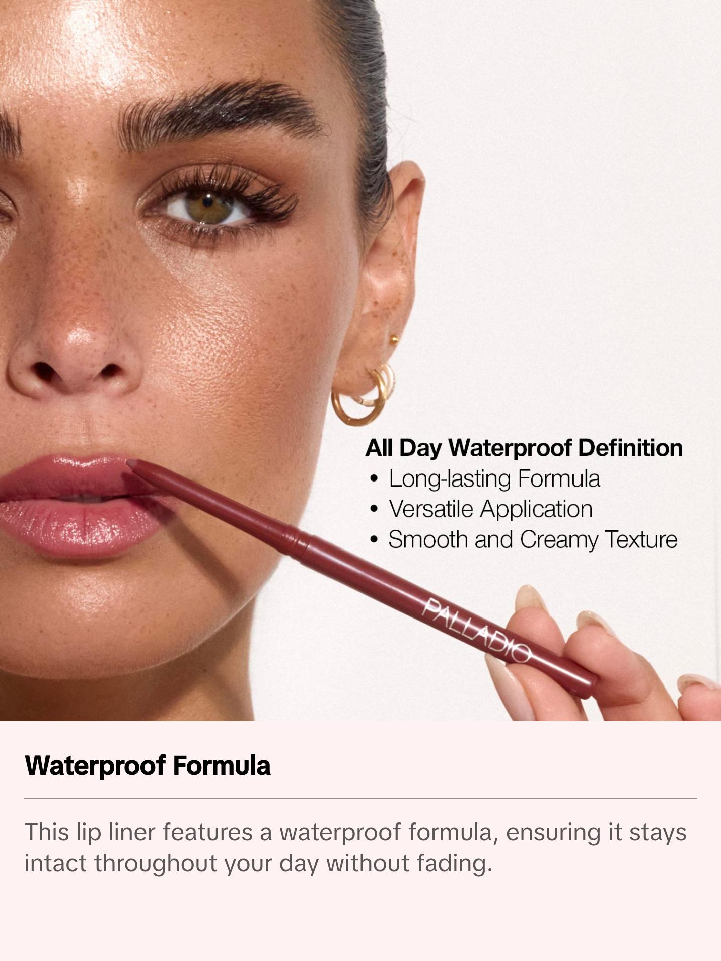 Palladio Retractable Waterproof Lip Liner High Pigmented and Creamy Color Slim Twist Up Smudge Proof Formula with Long Lasting All Day Wear No Sharpener Required