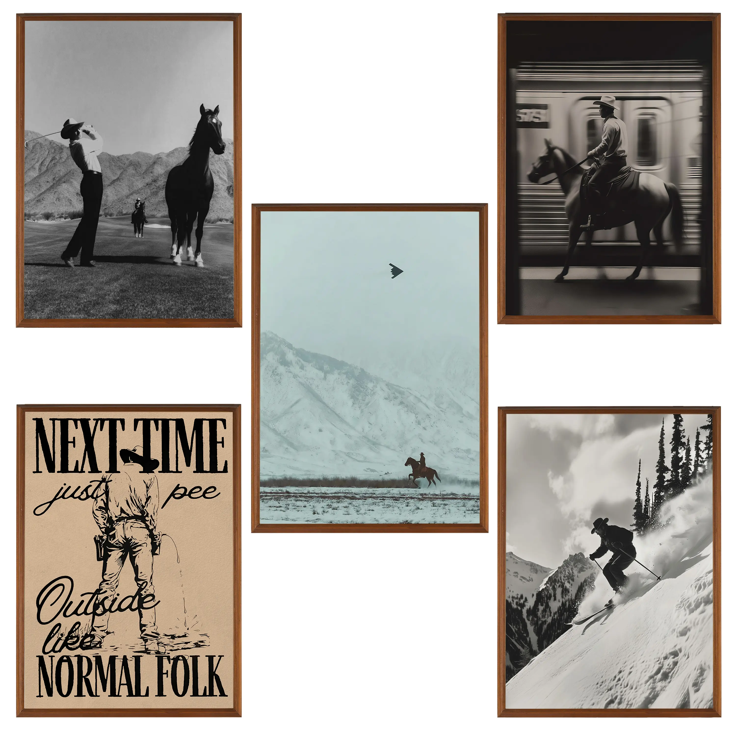 Western Cowboy Horse Unframed Poster, Spirit Flyling Satin Wall Art, Mountain Landscape Print Art, Military Aviation Artwork, Decor Living Room and , Gift for Men.