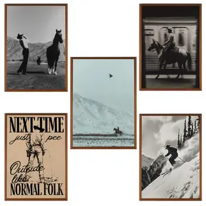 Western Cowboy Horse Unframed Poster, Spirit Flyling Satin Wall Art, Mountain Landscape Print Art, Military Aviation Artwork, Decor Living Room and , Gift for Men.