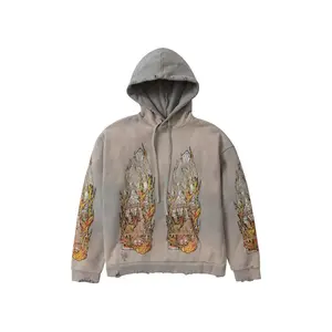 Who Decides War Faded Flame Glass Hooded Pullover Grey