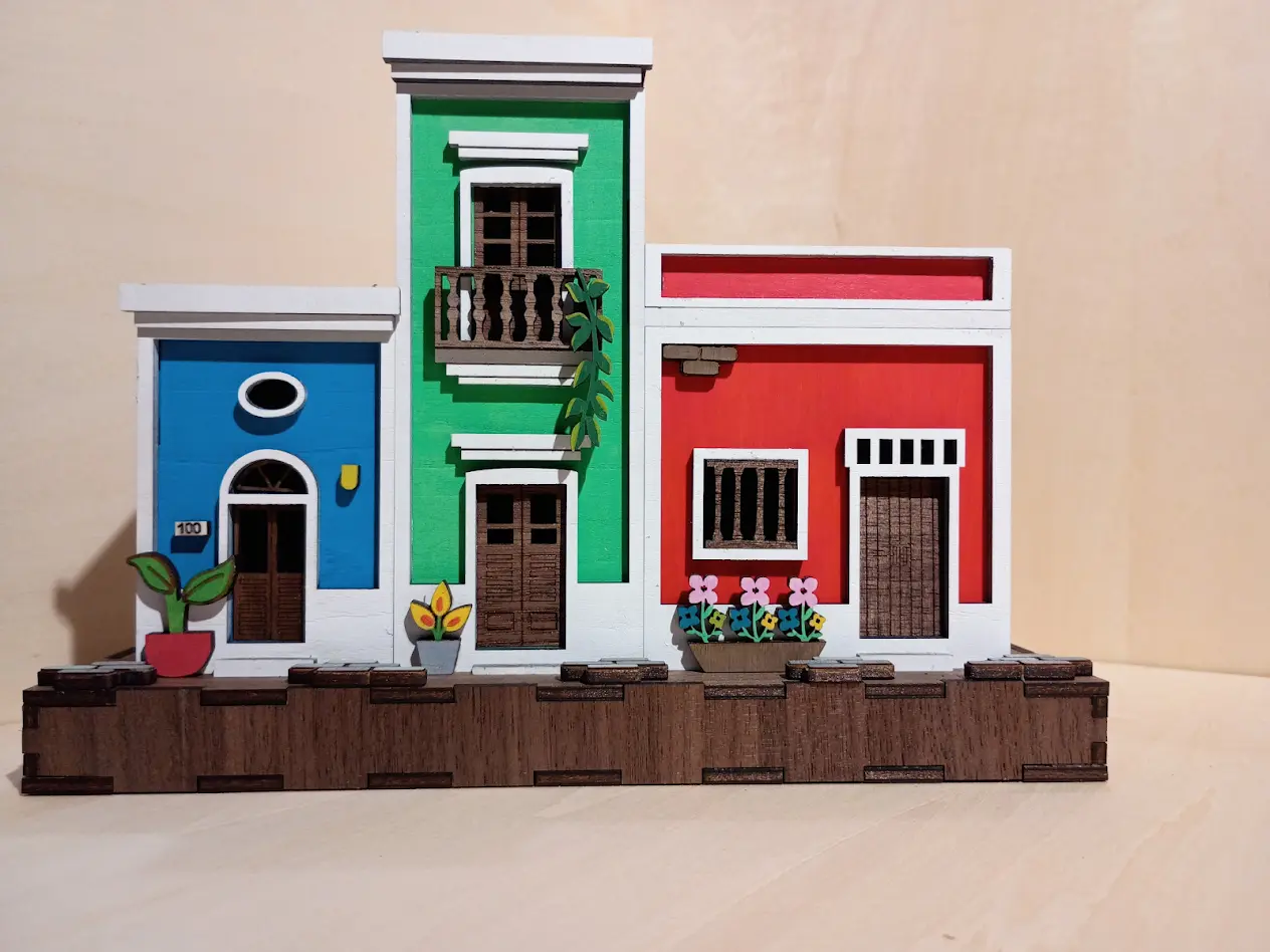 Handmade Illuminated Old San Juan Miniature Houses - Colorful Alkaline-Powered Decorative Acrylic Ornaments, Magical Interior Decoration Accessories, Collectible Miniature Things for Modern Home Decor