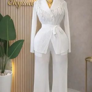 Elegant Fringe Two-Piece Statement Pantsuit formal wear, office wear,