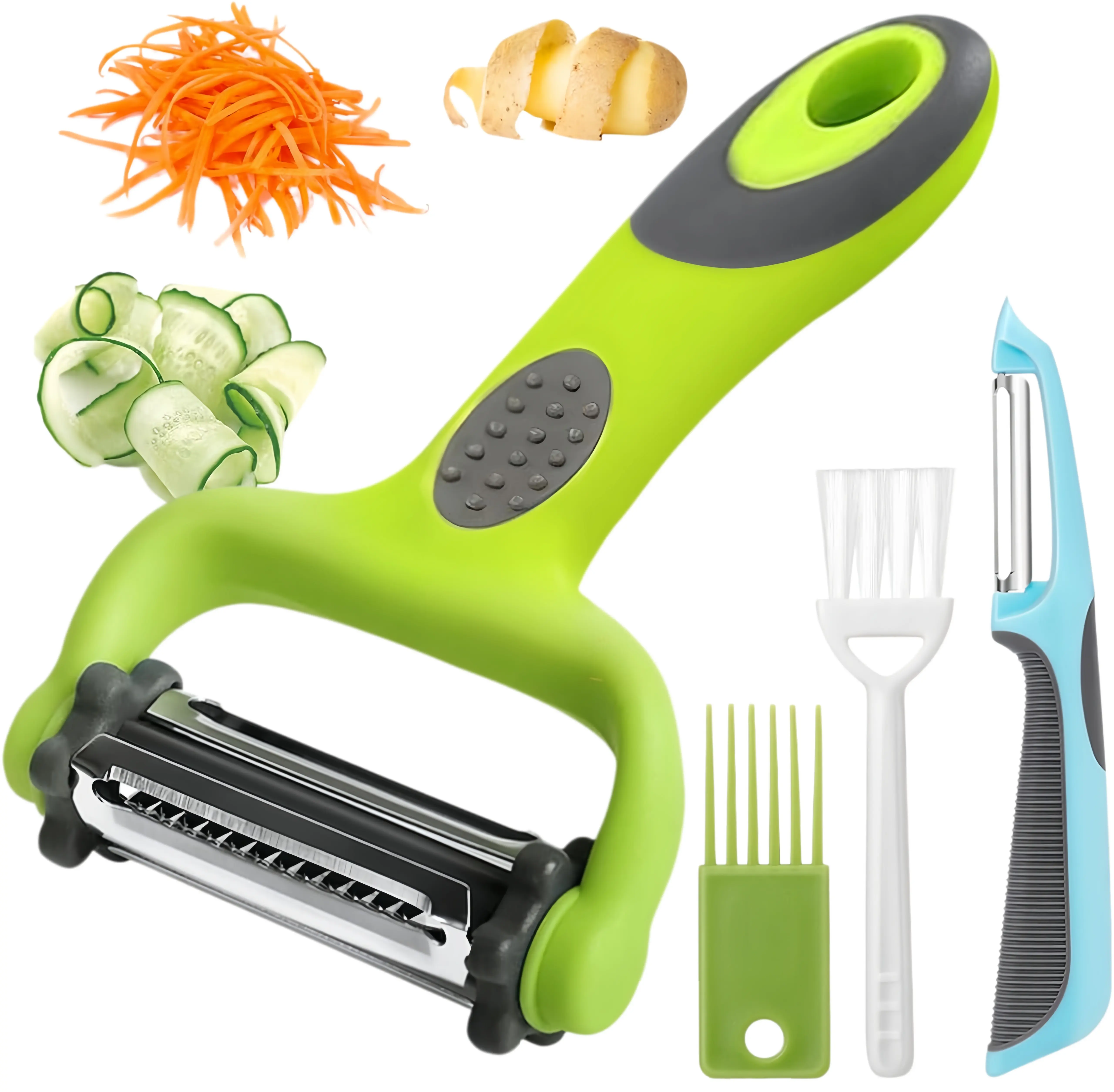 4-piece peeling machine, kitchen potato and vegetable peeling machine, apple, fruit, carrot, zucchini, cucumber and vegetable I and Y potato peeling machines, 3-in-1 blade rotating design, anti slip handle