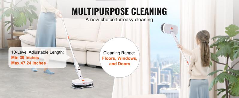 VEVOR Cordless Electric Mop Sweeper, Electric Spin Mop with Water Tank, up to 40 mins Battery, LED Headlight, Dual Mop Heads, 4 Microfiber Pads & 4 Trapezoid Microfiber Pads, for Hardwood/Tile Floor VEVOR Cordless Electric Mop Sweeper, Electric Spin Mop with Water Tank, up to 40 mins Battery, LED Headlight, Dual Mop Heads, 4 Microfiber Pads & 4 Trapezoid Microfiber Pads, for Hardwood/Tile Floor