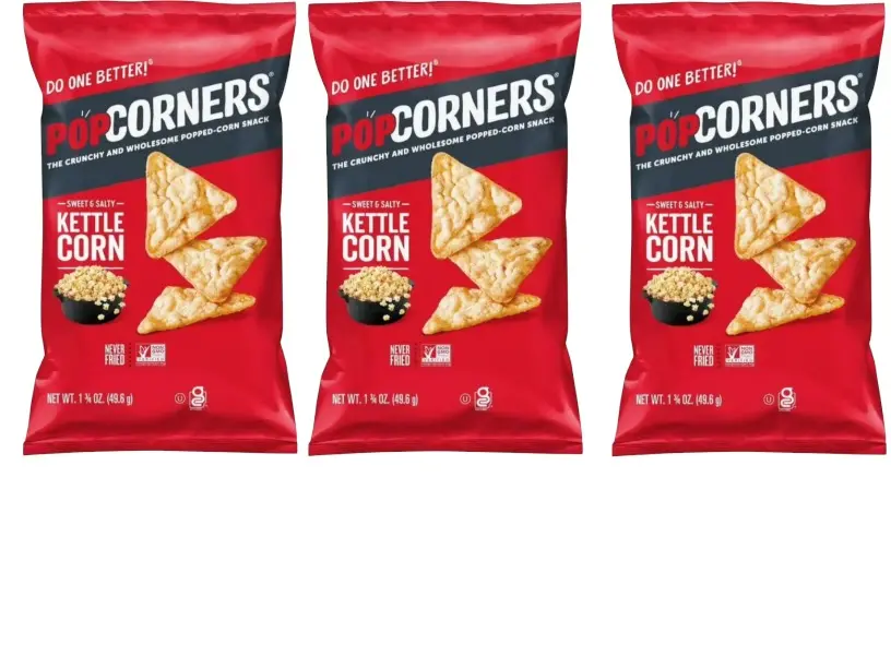 Popcorners Kettle Corn Chips 1.75 Oz Bags, Pack of 3, Sweet&Salty Snack Crispy Crunchy Sugar Sunflower Tasty