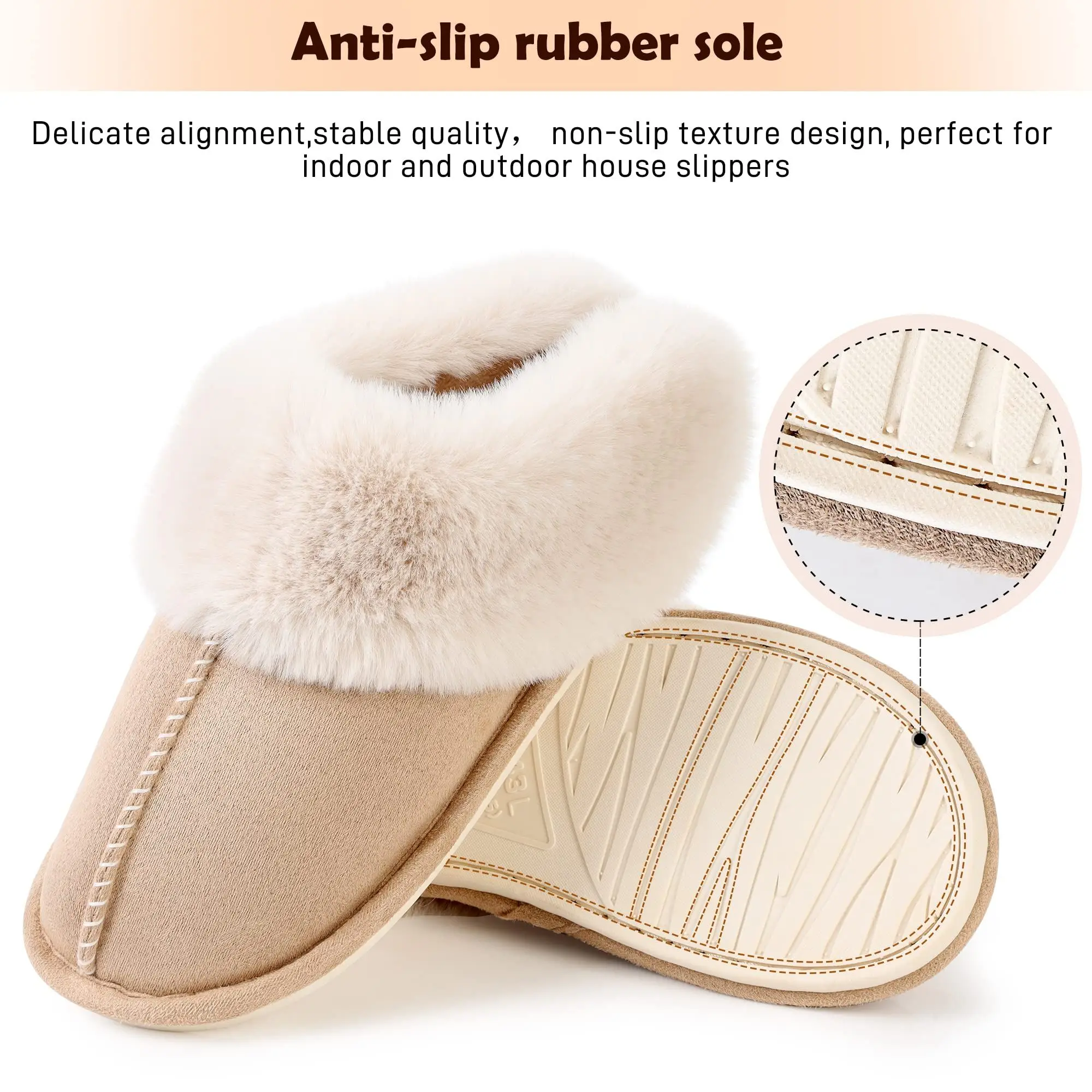 Womens Slippers with Memory Foam Fluffy Soft Warm Slip On House Slipper Anti-Skid Cozy Plush for Indoor Outdoor Plush Slippers