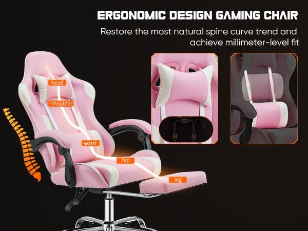 Height-Adjustable Gaming Chair with Footrest, 360° Swivel Seat, Headrest for Office or Gaming Use