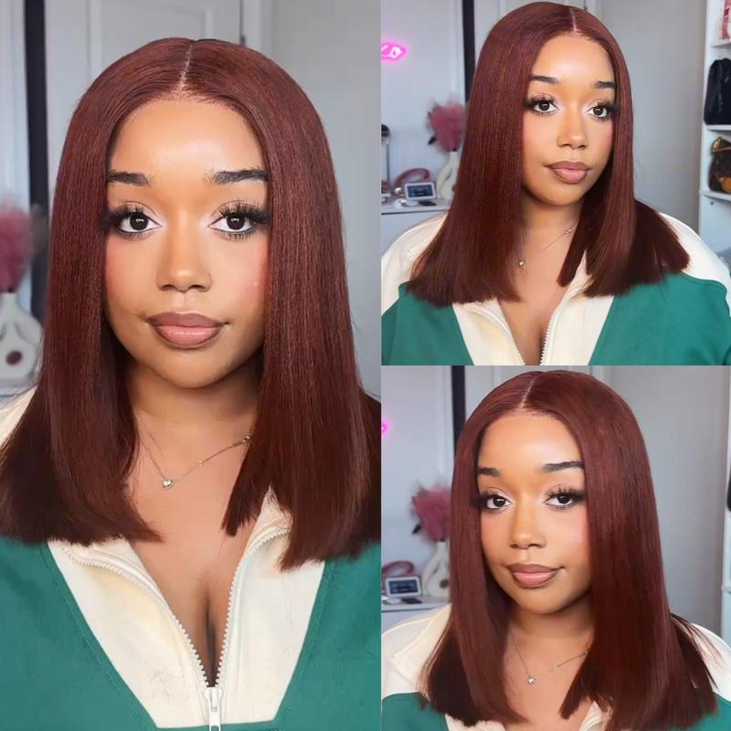 【Upgrade Drawstring】UNice Bye Bye Knots Glueless Yaki Straight Bob Wig Pre-cut 7x5 HD Lace Human Hair Wigs with Pre Plucked Hairline Knotless
