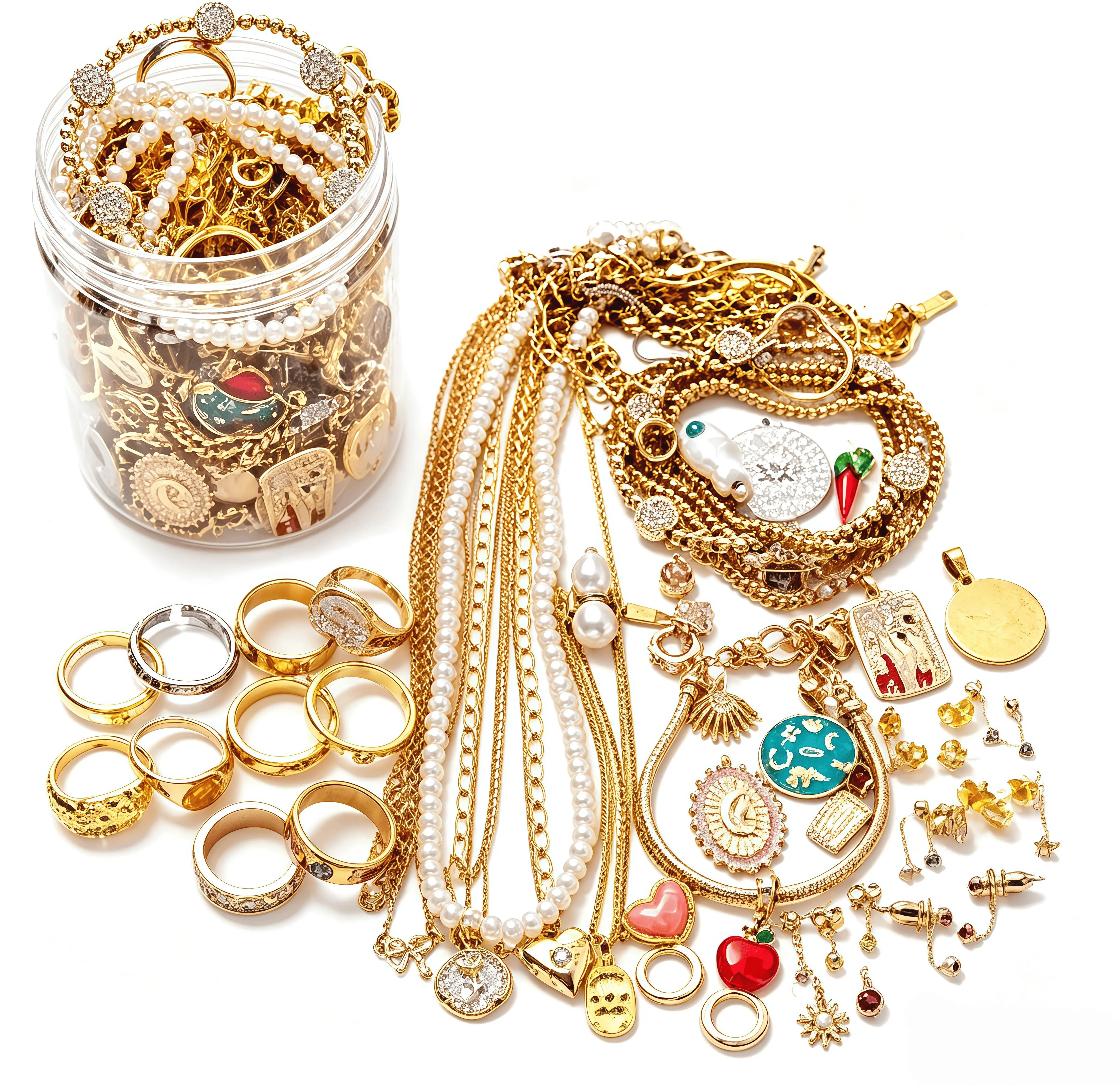 Surprise Jewelry Jar Random Mix, Gold/Silver/Gothic/Ocean Style Bulk Jewelry Set, 10-60Pcs Assorted Necklaces Rings Earrings Bracelets, Mystery Jewelry Pack Perfect For Daily Wear Gift Resale, Cute Fashion Women Costume Jewelry Organiser Boxes