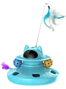 Interactive Cat Play Box 5-in-1 with Feather Rods Laser Rotating Sticks Bell Balls LED Light for Multi-Pet Homes Essential Toys for Indoor Cat Play