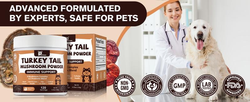 Turkey Tail Mushroom Powder for Dogs&Cats-JUMBO SIZE-120 servings,For Lumps & Bumps, Immunity,Respiratory, Digestion & Cellular Health-UPGRADED FORMULA
