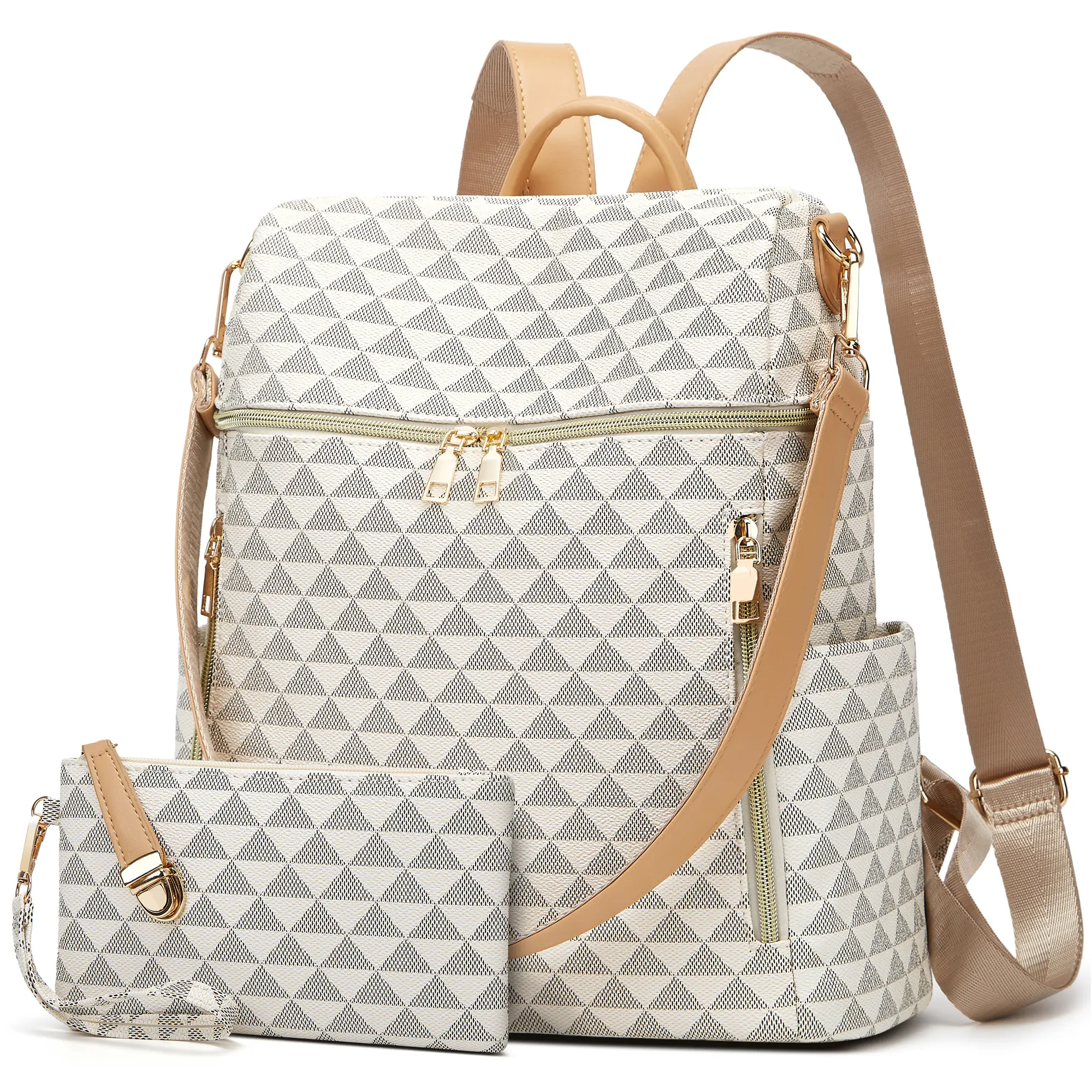 MAKES Women's Convertible Backpack Purse Set, PU Leather Casual Daypack for Travel & College, Water Resistant Bag Fits 13-Inch Laptop, Travel Backpacks, Backpack Plus Purse Combo