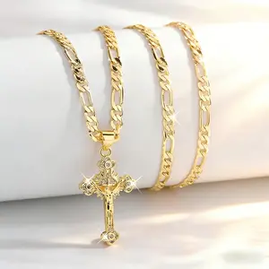 Elegant Brass Necklace 14K Gold Plated with Cross Charm Micro-Paved Cubic Zirconia Stones for Women Ideal Gift for Friends Holiday Gatherings