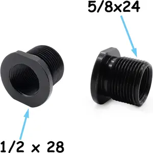 2 Pack CNC Machined 1/2x28 to 5/8x24 Thread Protector Adapter with Crush Washer, Black Oxide Finish