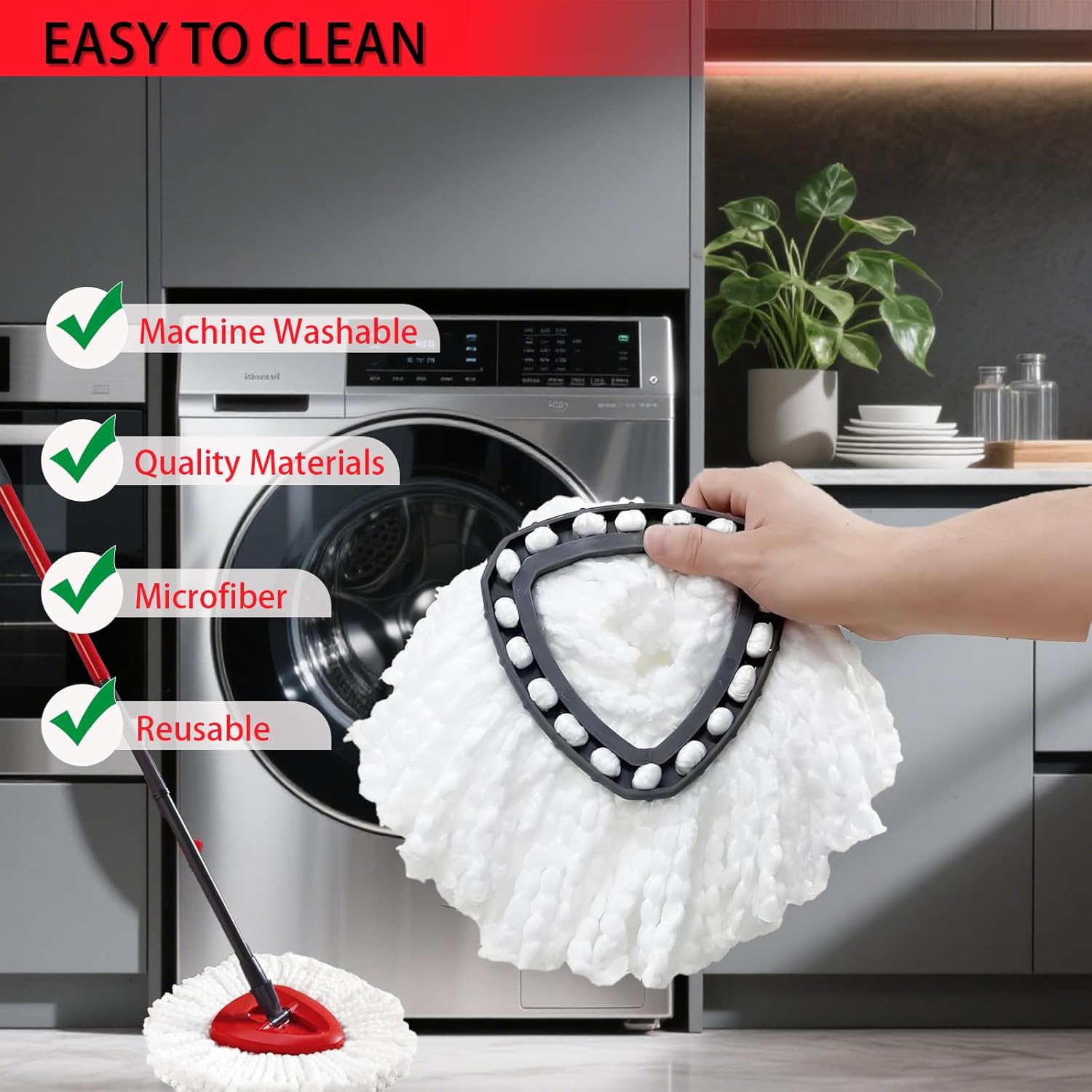 Spin Mop Head Replacement & Shower Floor Scrubber for O Cedar 1-Tank System,Microfiber Mop Refill Heads for Cleaning All Hard-surfaced Floor, Easy to Replace Easy to Clean