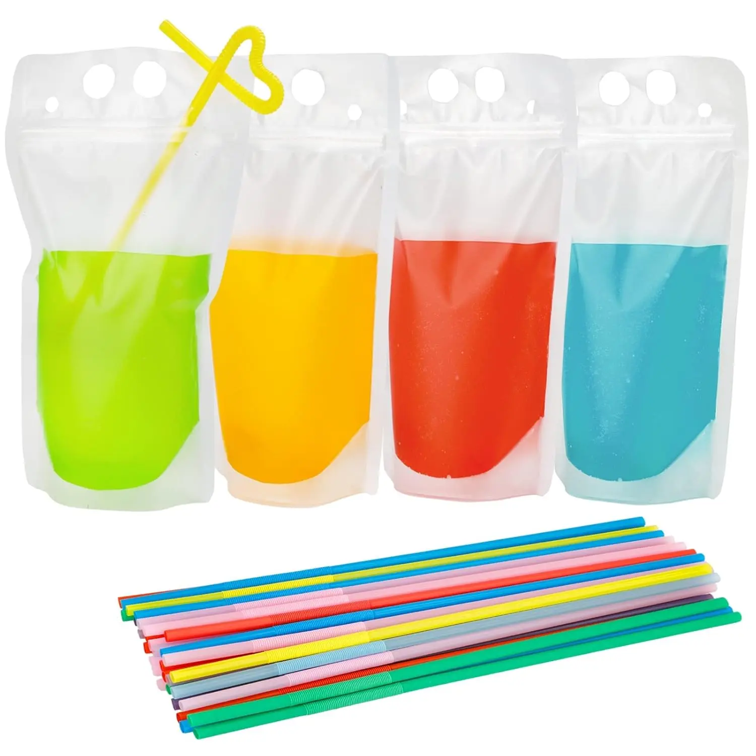 200 count Drink Pouches with 200 Straws, Juice Smoothie Hand-held Translucent  Plastic Smoothie Drink Pouches