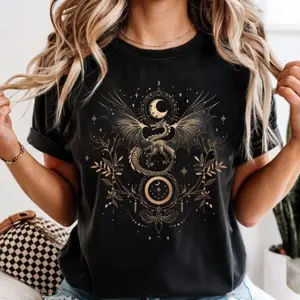 Comfort colors Celestial Dragon Moon Phase T-Shirt – Witchy Boho Floral Graphic Tee, Mystic Fantasy TShirt, Magical Aesthetic Unisex Top
