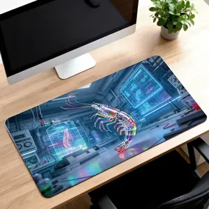 LIVEKEY Glowing Tech Lobster Design Gaming Mouse Pad  Large 31.5x15.75in Non-Slip Desk Mat with Stitched Edges for Computer  RGB Gamer Setup Accessories
