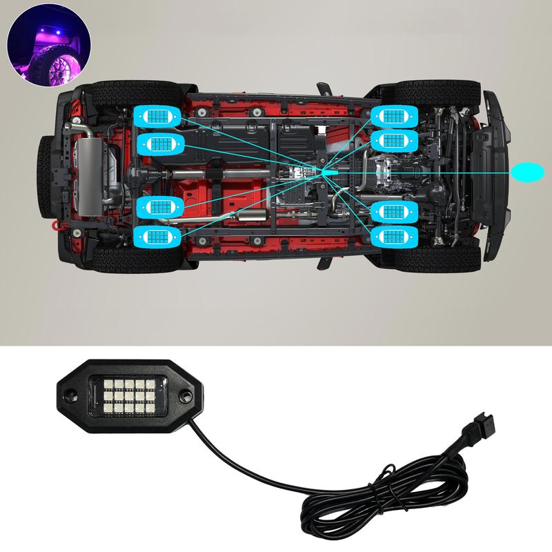 8/10/12pcs RGB LED Rock Lights for Truck Semi Offroad Pickup Trailer Sedan Boat, 12V Waterproof APP Control Music Mode Underglow Neon kit with Extension Wires, Wheel Well Lights