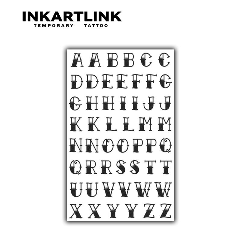 INKARTLINK Tattoo Tech,Alphabet Series, 2 Sheets Extra large Semi Permanent Tattoo, Adult Art Design Temporary Tattoos, Lasts 1-2 Weeks, Waterproof, Realistic Look, No Adhesive, No Reflection (English alphabet)