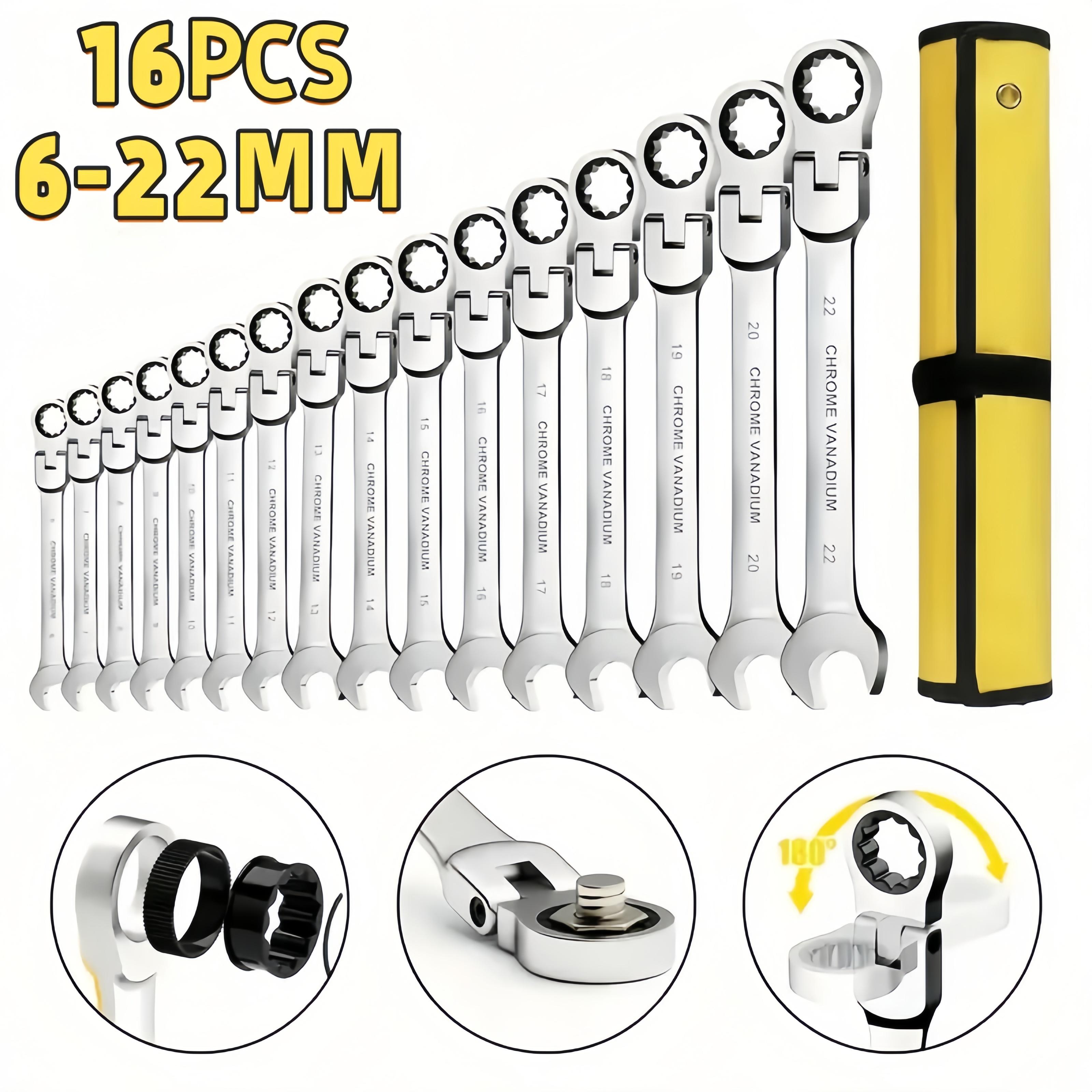 16Pcs Flex Head Ratcheting Wrench Set -Adjustable, Chrome Vanadium Steel, Manual Operation, No Assembly Required, CombinationEnded Spanner Kits with High-Torque Performance and Durable Construction for Versatile Tasksautomotive mechanic