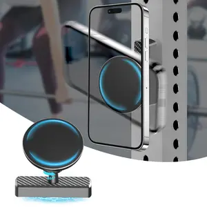 HOTSIAD Dual Magnetic Phone Holder for Gym – 360° Rotating Gym Phone Mount Holder for MagSafe, Strong Magnets Cell Phone Holder Compatible with iPhone 17/16/15/14/13/12 Series Hands-Free Videos