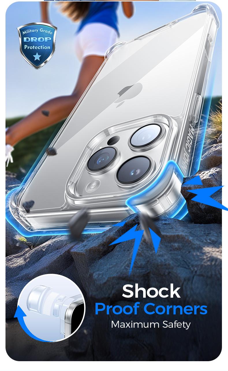 MAGIC JOHN Clear Phone Case for iPhone16/15/14/13/Pro Max, Non-Yellowing, Shockproof, Scratch Resistant Hard Back Phone Cover