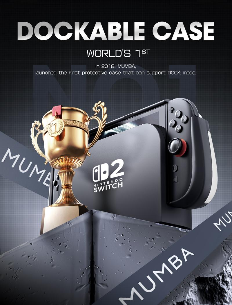 Mumba Dockable for Nintendo Switch 2 Case with Flip Stand, [Titan] Ergonomic Switch 2 Grip Protective Cover Holds 5 Game Cards & 2 TF Cards TPU Accessories and Quick-Release Joy-Con Design