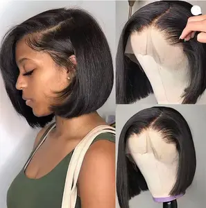 Wear and Go Glueless Bob Wig Human Hair Pre Plucked Pre Cut 13x4 HD Transparent Lace Front Wigs for Black Women Straight Short Bob Wigs Human Hair 180 Dentisty Natrual Color 10 Inch