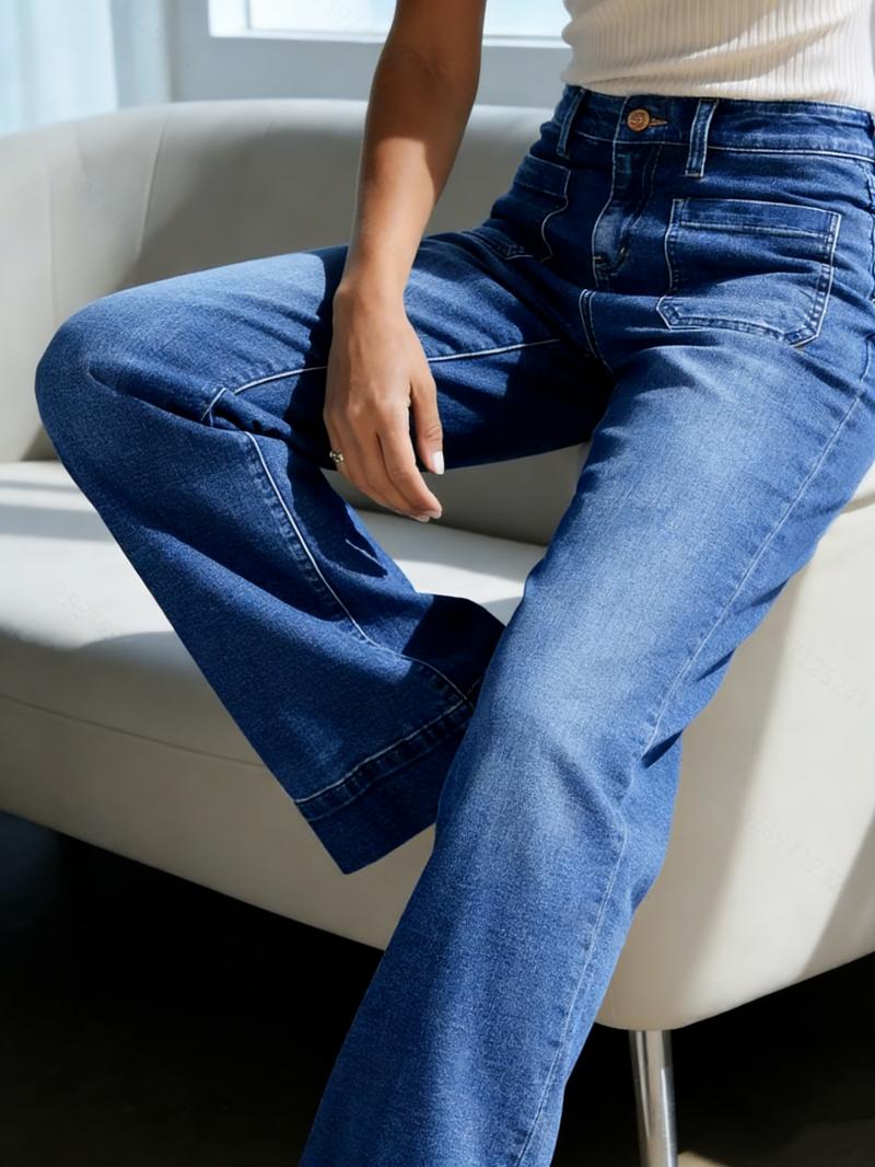 Sidefeel Women's Wide Leg Jeans High Waisted Tummy Control Stretchy Pockets Front Straight Leg Jeans for Comfort and Style