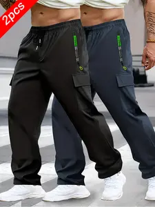 2-Pack Men’s lightweight tactical cargo pants, quick-dry fabric, anti-theft zipper pockets—practical for morning runs and hiking