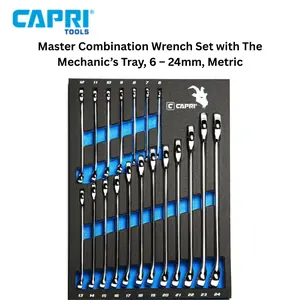 Capri Tools Master Metric Combination Wrench Set with The Mechanic’s Tray, 6 – 24mm