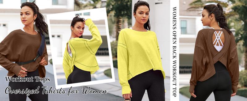 WoodBerry Women's Open Back Workout Top Long Sleeve Athletic Shirts Casual Yoga Y2k Athletic Gym Slouchy Crop Running Tees