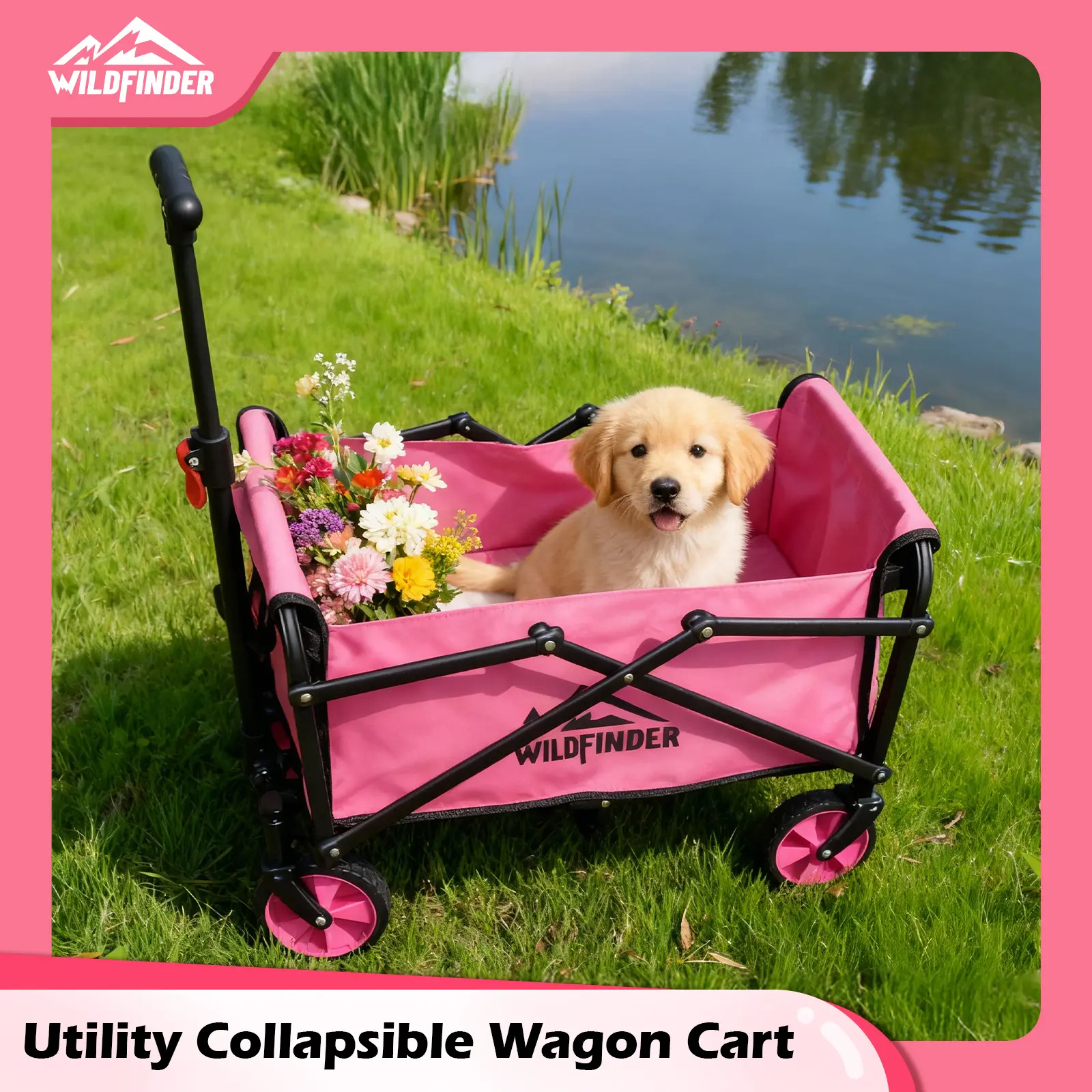【New Arrival】330 lbs Heavy-Duty Collapsible Folding Wagon Trolley, Lightweight Cart with Wheels, Flexible Handle Outdoor Foldable Utility Trolley for Garden Work, Camping, Cart With Wheels Trollies