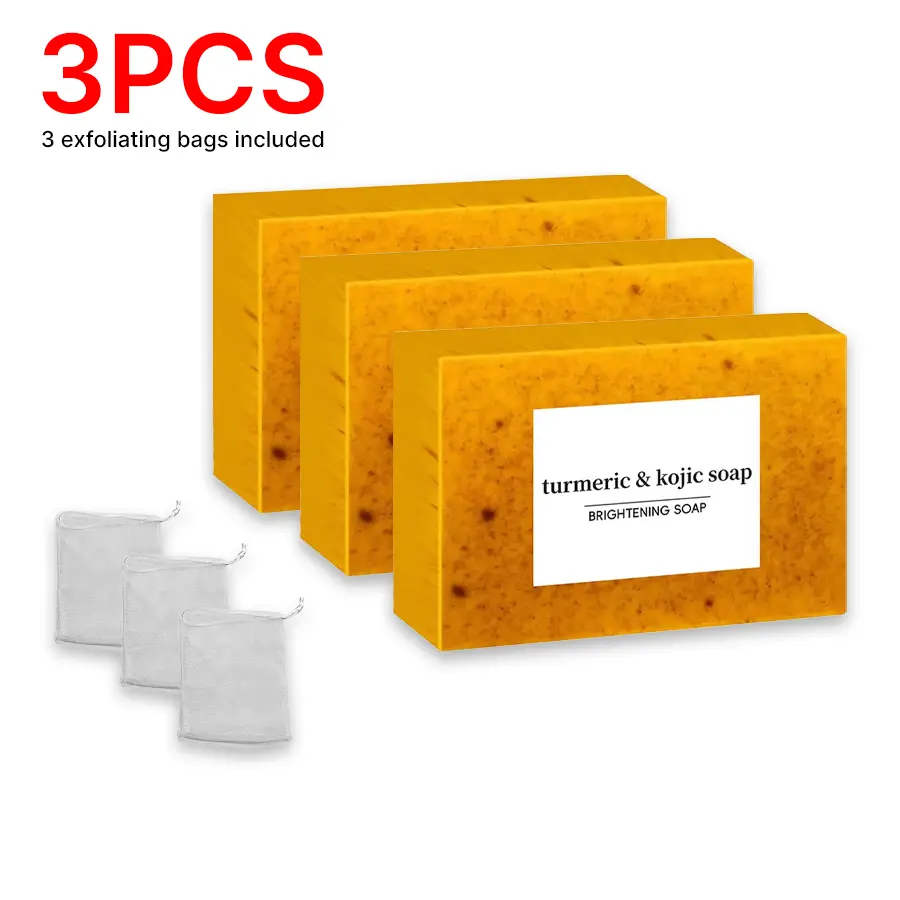 3PCS Lemon Turmeric Kojic Acid Soap Bar – Dark Spot Remover for Face & Body | Brightening Turmeric Kojic Soap for Glowing Skin Cleansing