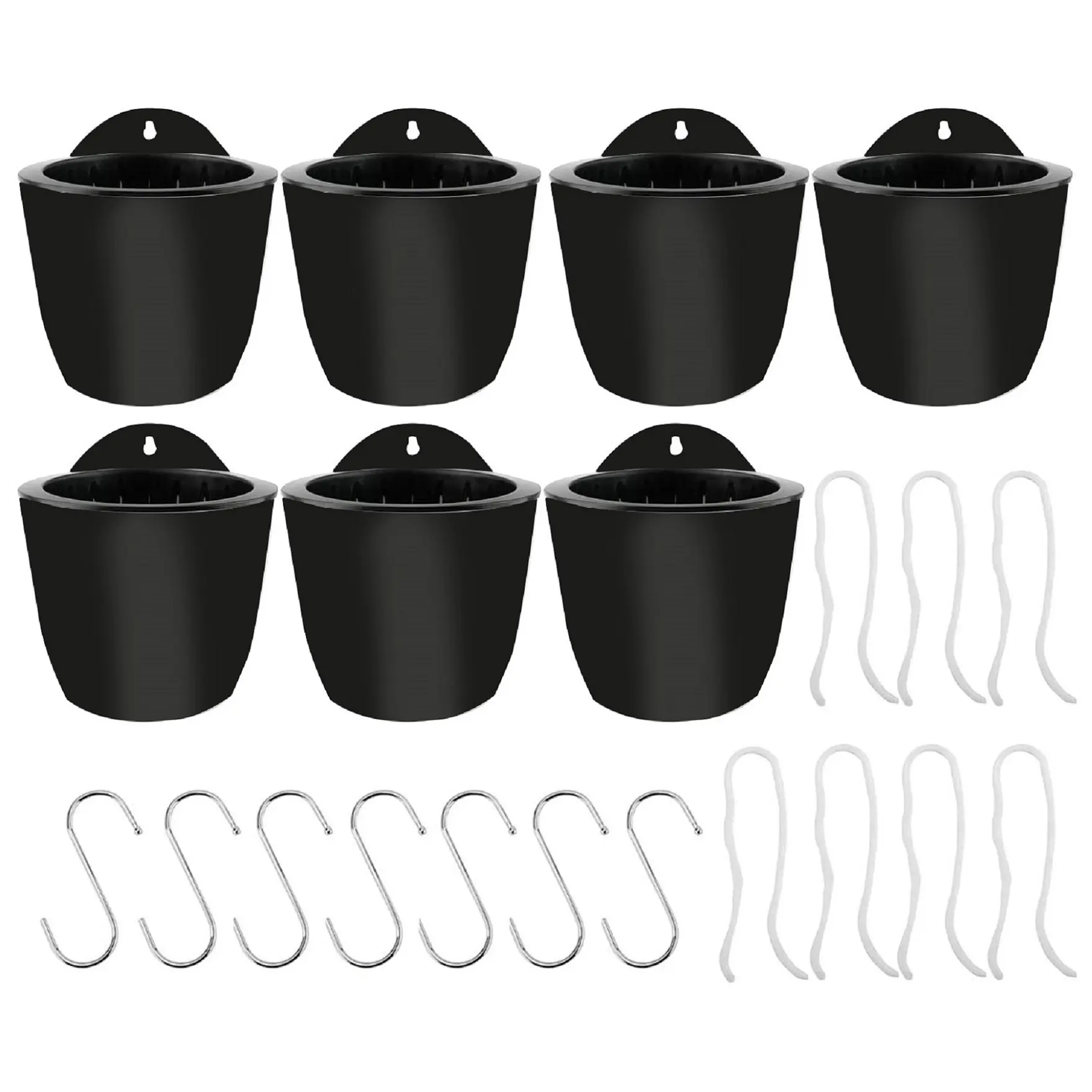 Netuera 7-Pack Self-Watering Plastic Wall Hanging Plant Pot Set, Hanging Bucket Pots with Hooks for Home Improvement & Garden Decor, Self Watering Pots, Hanging Flower Pots