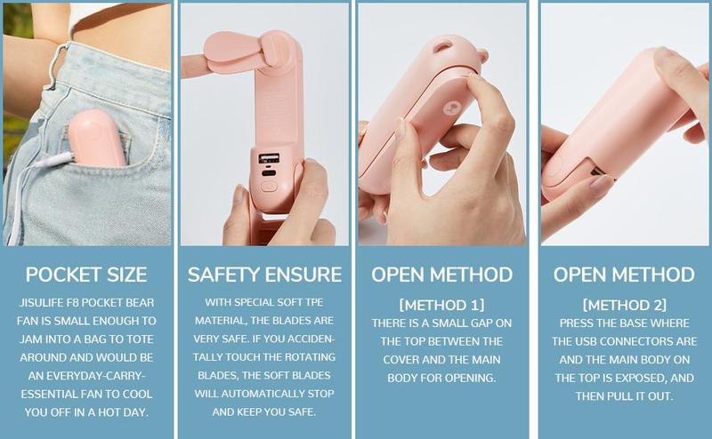 JISULIFE Portable Mini Fan, USB Rechargeable 4500mAh with Power Bank,Flashlight for Travel/Eyelash,Birthday Gifts for Women/Mom/Her/Girl portable mini