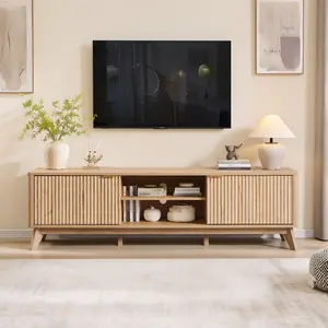 OKD 70" TV Stand – Fluted Modern Media Console, Entertainment Center with Two Large Storage Cabinets for Living Room or Bedroom
