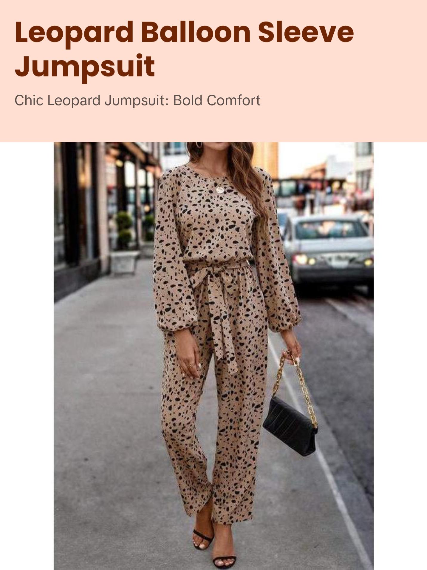 Leopard Tie Front Balloon Sleeve Jumpsuit