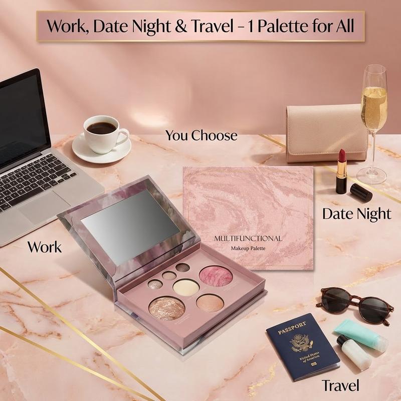 VOTIORS Full Size Baked Multi-Functional Makeup Palette | 4-in-1 Contour, Blush, Highlighter & Eyeshadow Palette | Travel Essential for Effortless On-the-Go Makeup