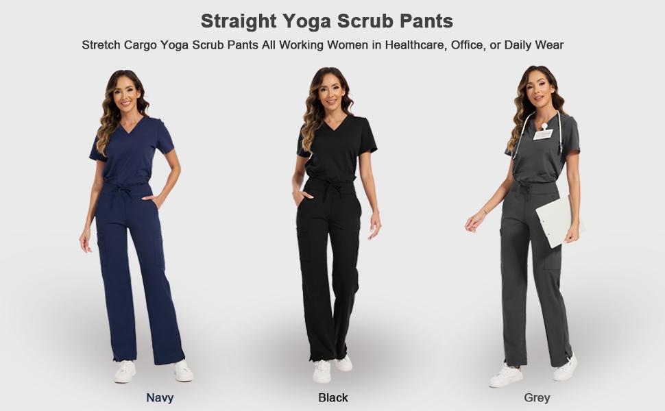 Kecols High Rise Yoga Scrub Pants Women - Straight Leg Uniform Pants with Cargo Pocket, Anti-Wrinkle & Knit Yoga Waistband 5 Pockets&4-Way Stretch Gym Workout Sportswear Gym Sportswear Bottoms  ,summerwins