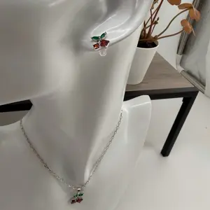 (Iset) Silver Cherry Set for Women with Necklace and Earrings Elegant Jewelry Gift