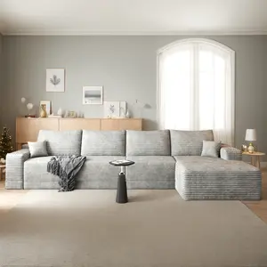【3 Packages Shipping】Eyisean 135" Modern Modular Sectional Couch with Chaise, Comfy Deep Seat Upholstered Boneless Couch with Removable Cushion, No Assembly Required, Fluffy Plush Corduroy L Shape Cloud Sofa for Living Room, Apartment