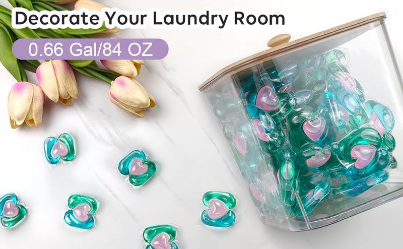 Laundry Pods Storage Container with Wooden Lids & Labels for Detergent Powder, Scent Booster for Laundry Room Organization, Clear, 3+1 Pack,Valentine's Day Gifts for Girlfriend Women