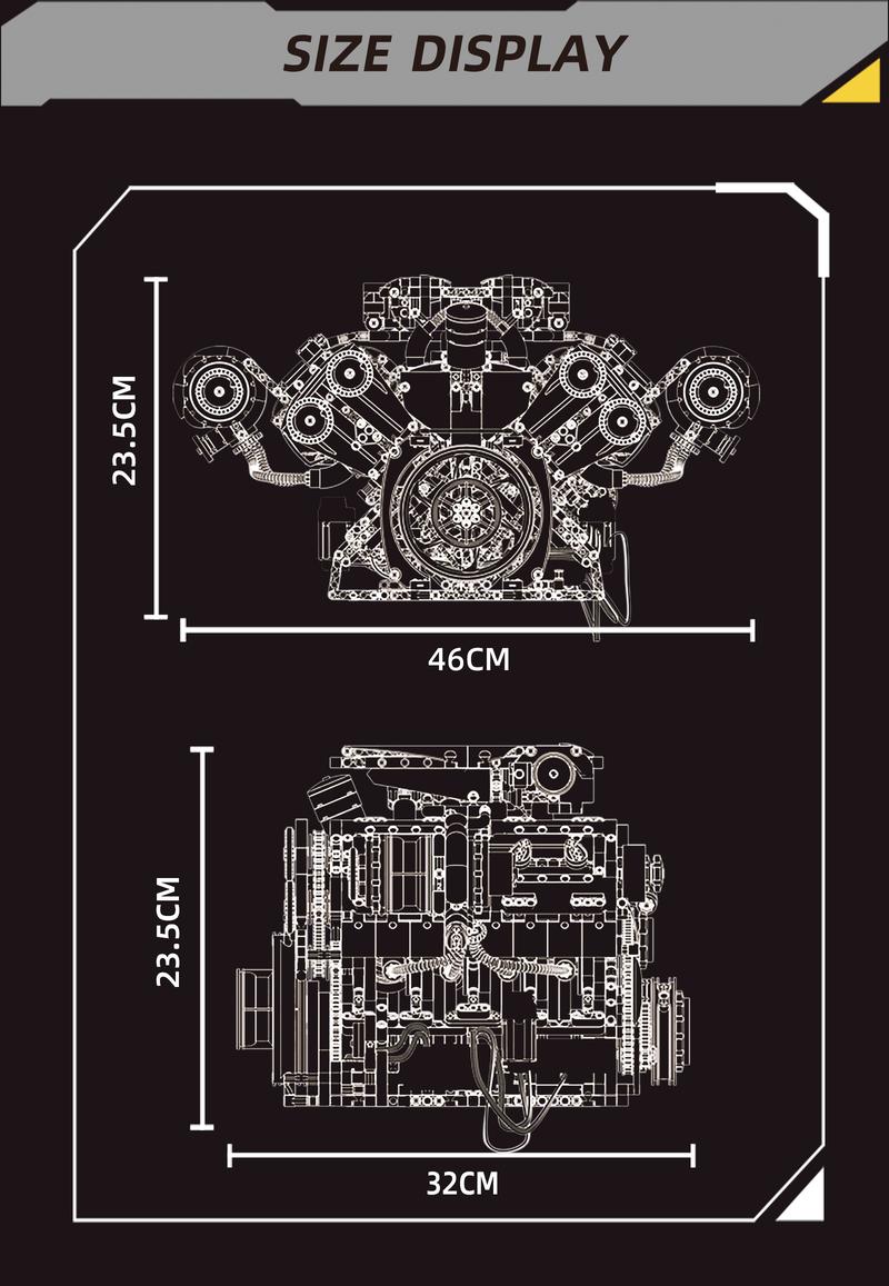 【3160 PCS】Ferrari-Style Motorized V8 Engine Model Building Kit, with APP Control & LED Lights